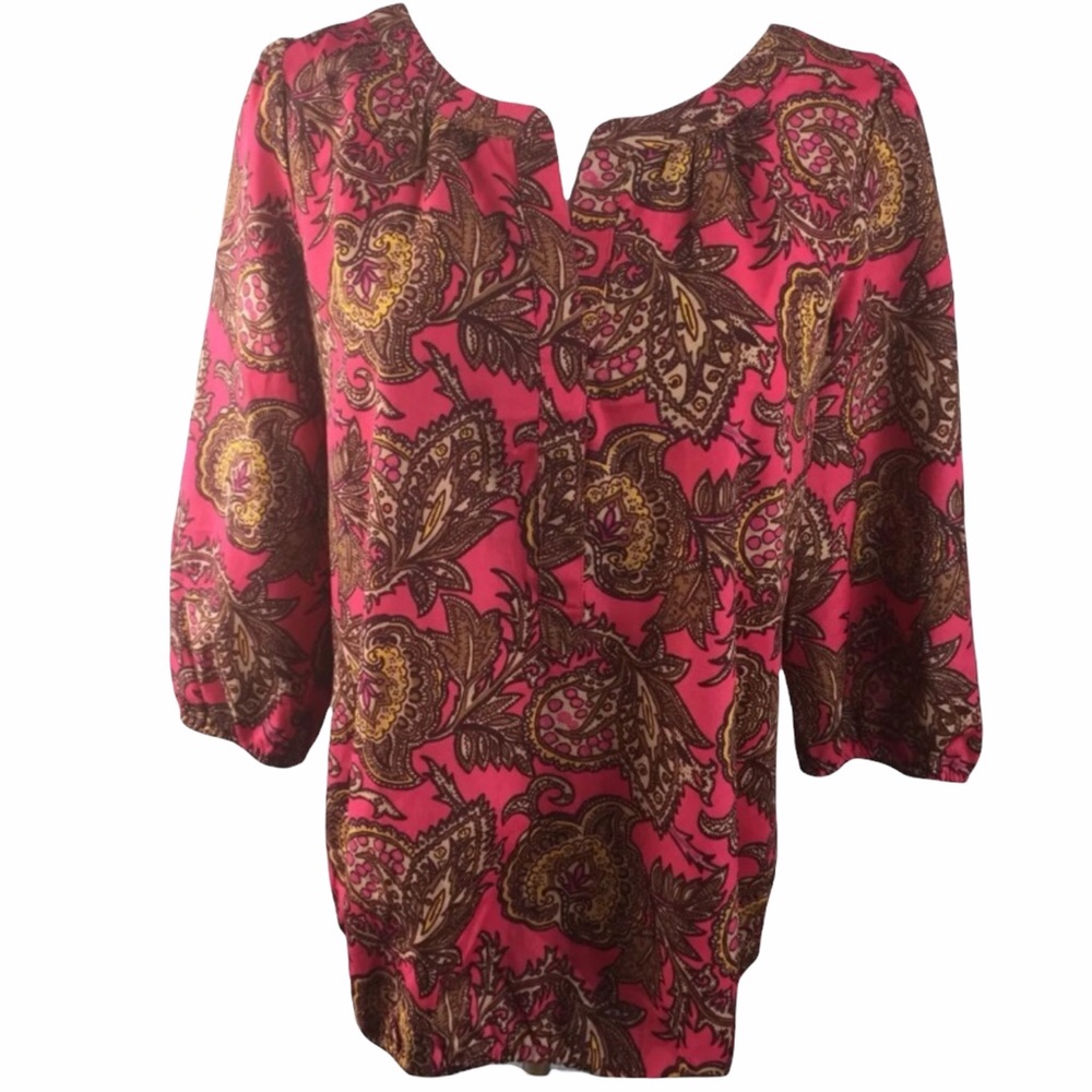 LOFT Hot Pink Paisley Bubble Hem Small